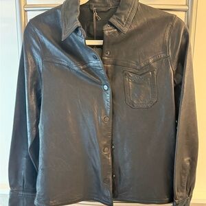 All Saints Midnight Black Leather Jacket Size 2 US
